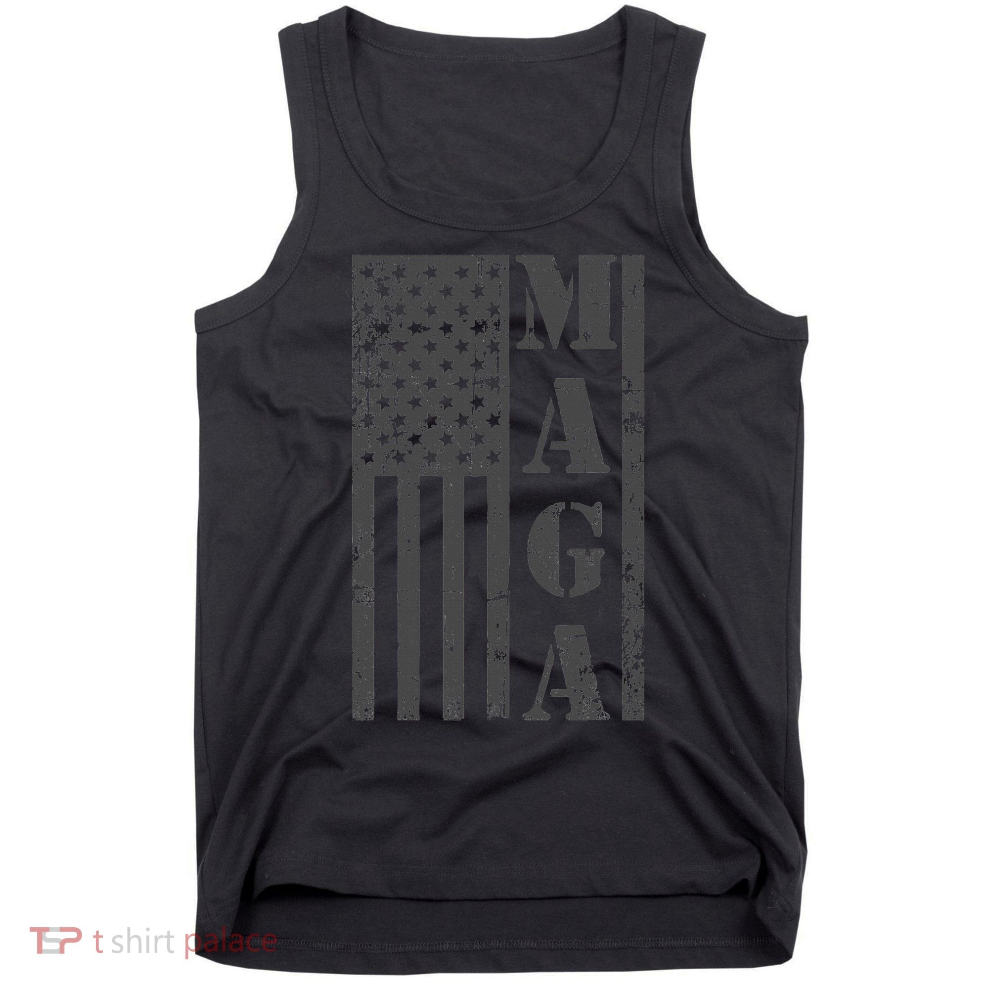 Maga Flag Patriotic Gray Distressed American Flag Tank Top