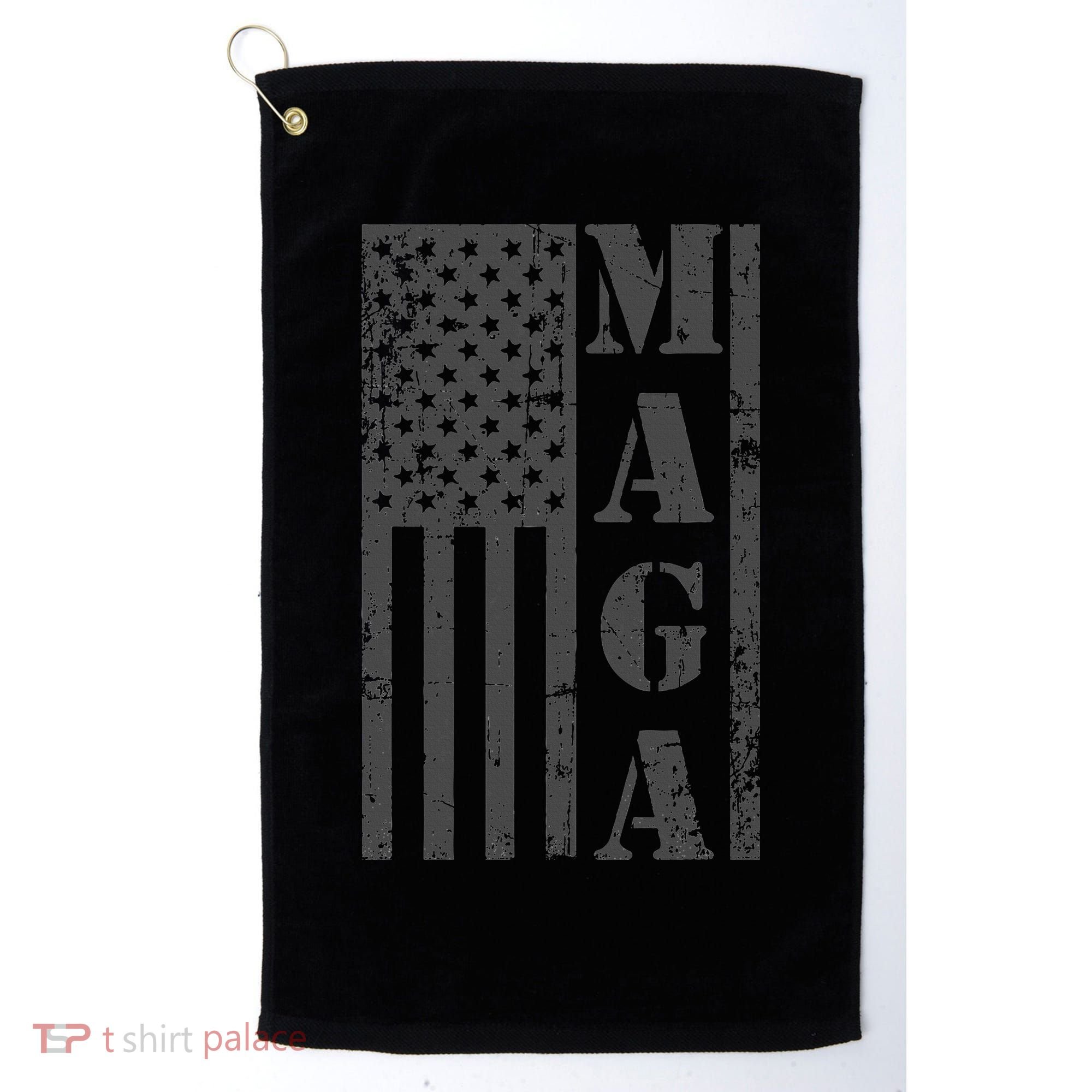 Maga Flag Patriotic Gray Distressed American Flag Golf Towel