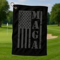 Maga Flag Patriotic Gray Distressed American Flag Golf Towel thumb 1