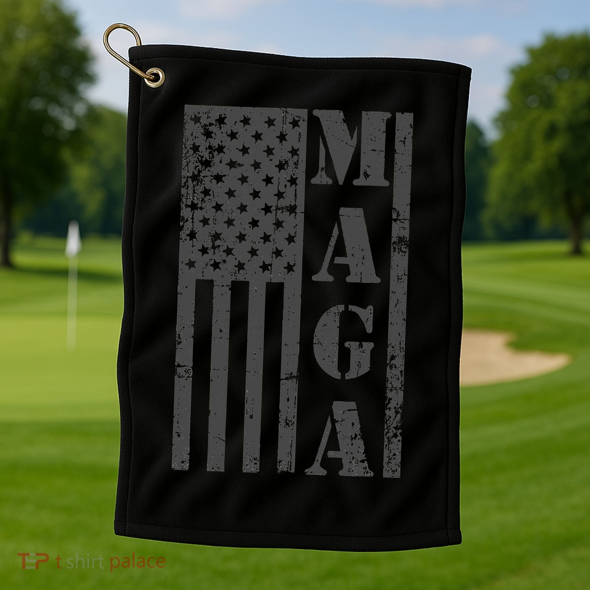 Maga Flag Patriotic Gray Distressed American Flag Golf Towel