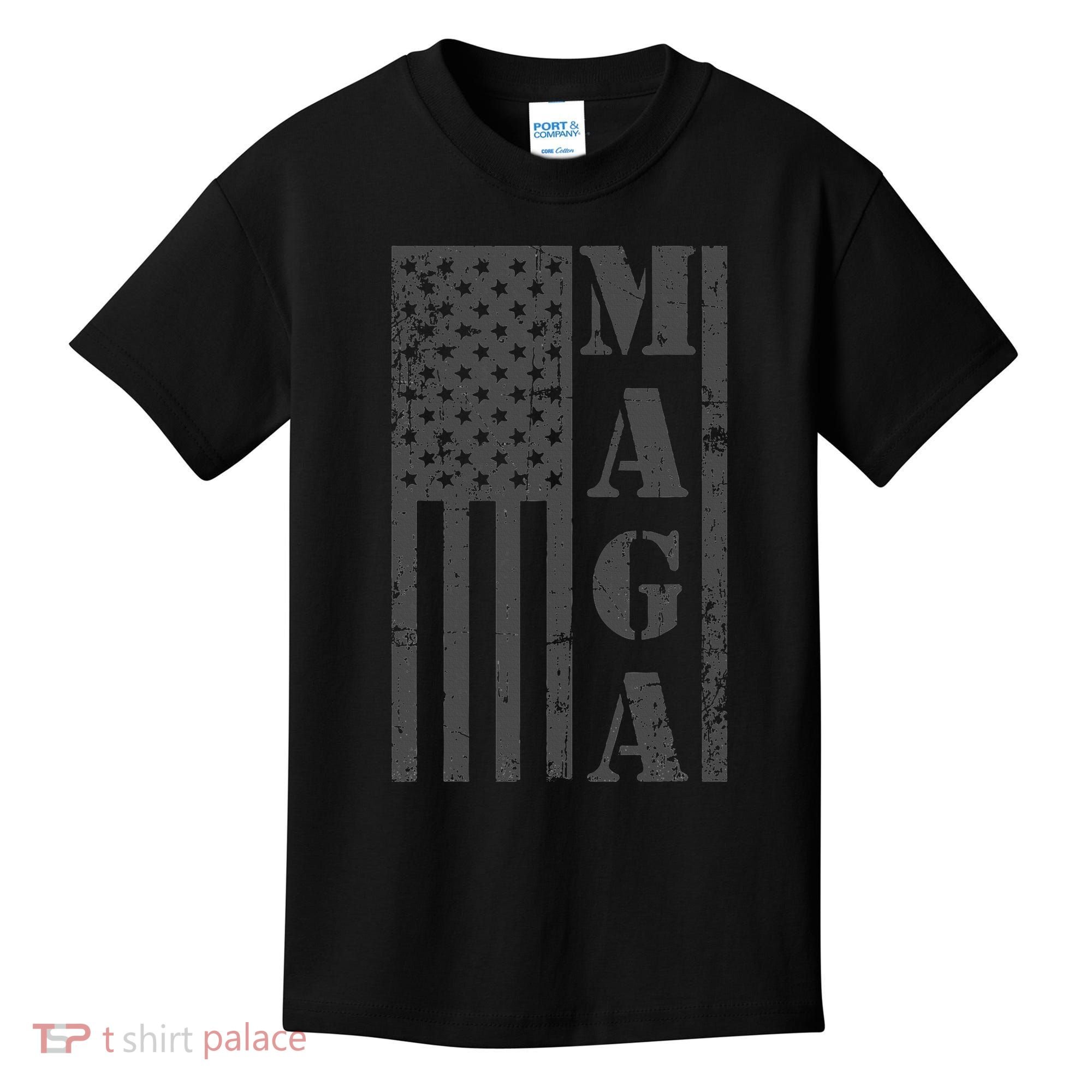 Maga Flag Patriotic Gray Distressed American Flag Kids T-Shirt