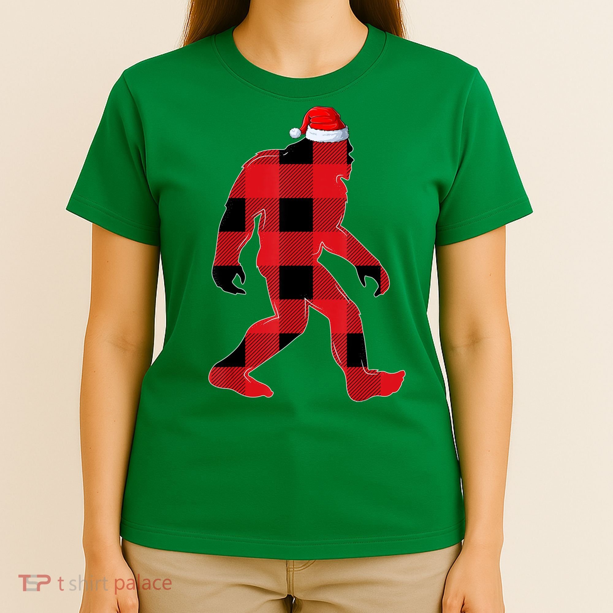 Matching Family Red Buffalo Plaid Bigfoot Christmas Pajama T-Shirt