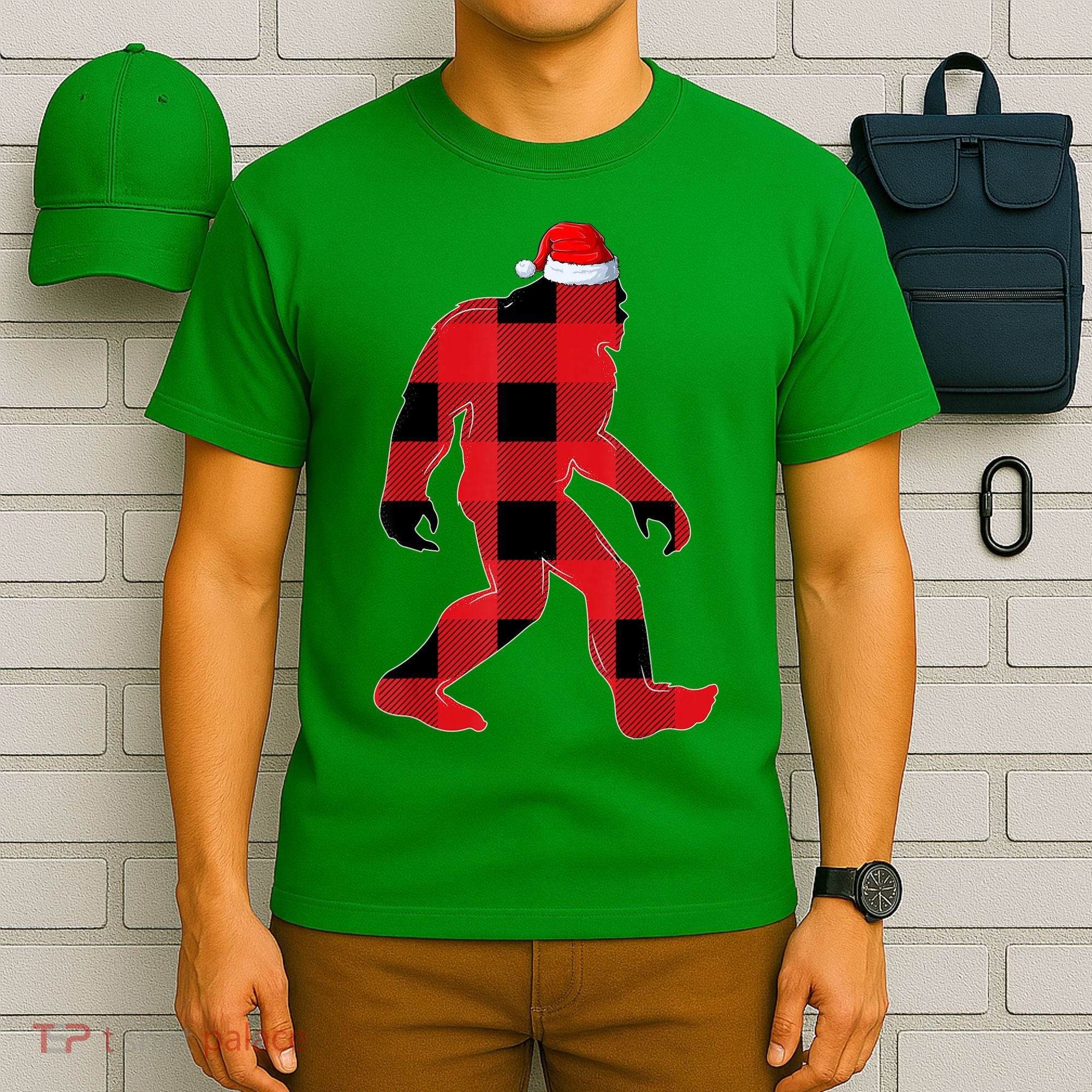 Matching Family Red Buffalo Plaid Bigfoot Christmas Pajama T-Shirt