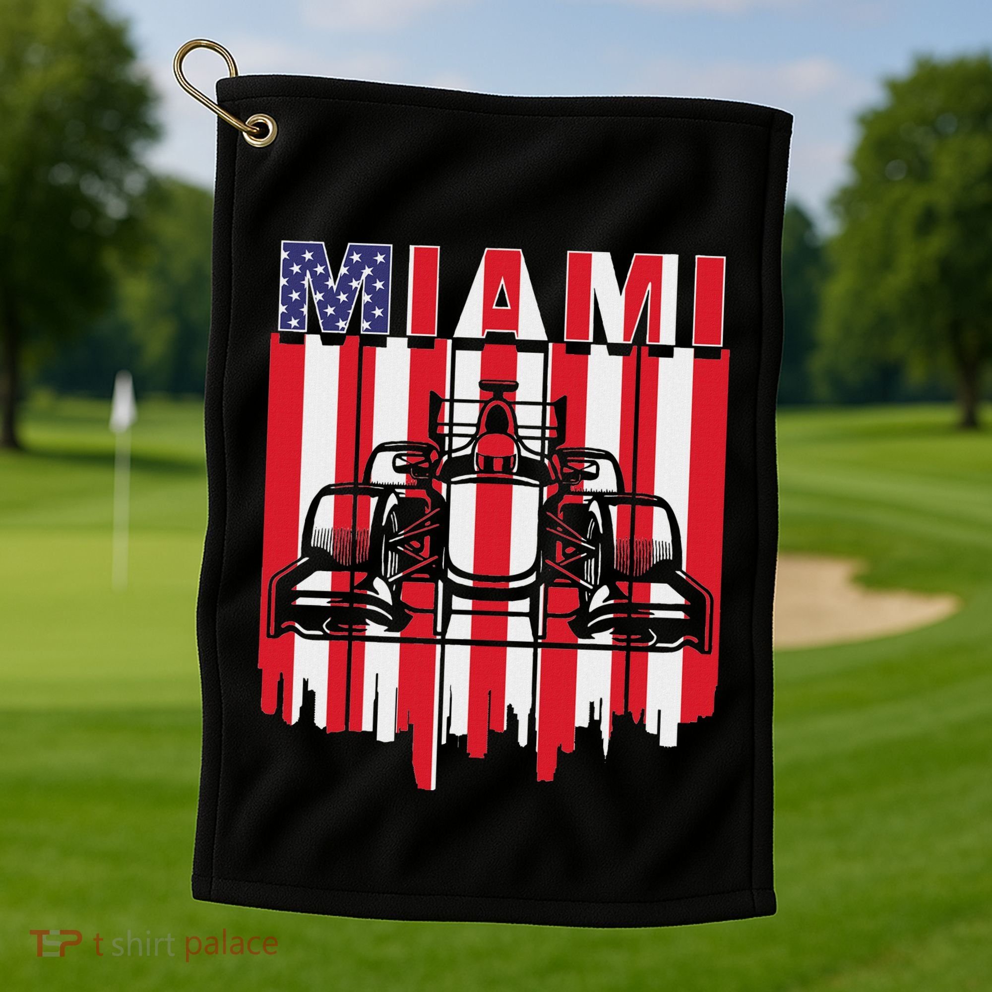 Miami Formula Racing Track Circuit United States Flag Golf Towel