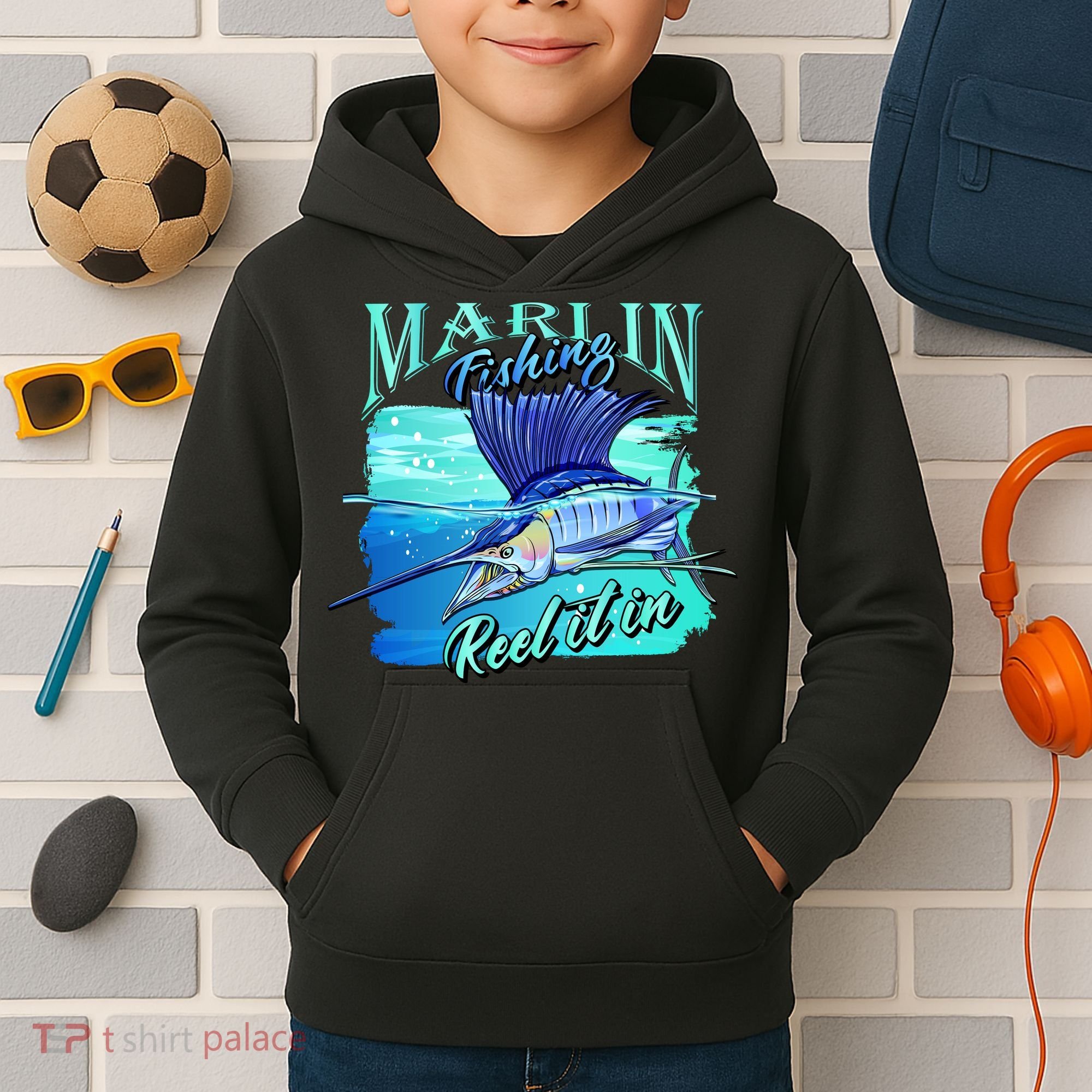 Marline Fishing Reel It In Kids Hoodie