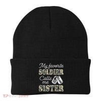 My Favorite Soldier Calls Me Sister Proud Army Sister Beanie thumb 0