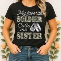 My Favorite Soldier Calls Me Sister Proud Army Sister Women's T-Shirt thumb 2