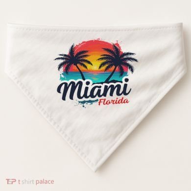 Miami Florida Sunset – Palm Tree Beach Coastal Vibes USA-Made Doggie Bandana