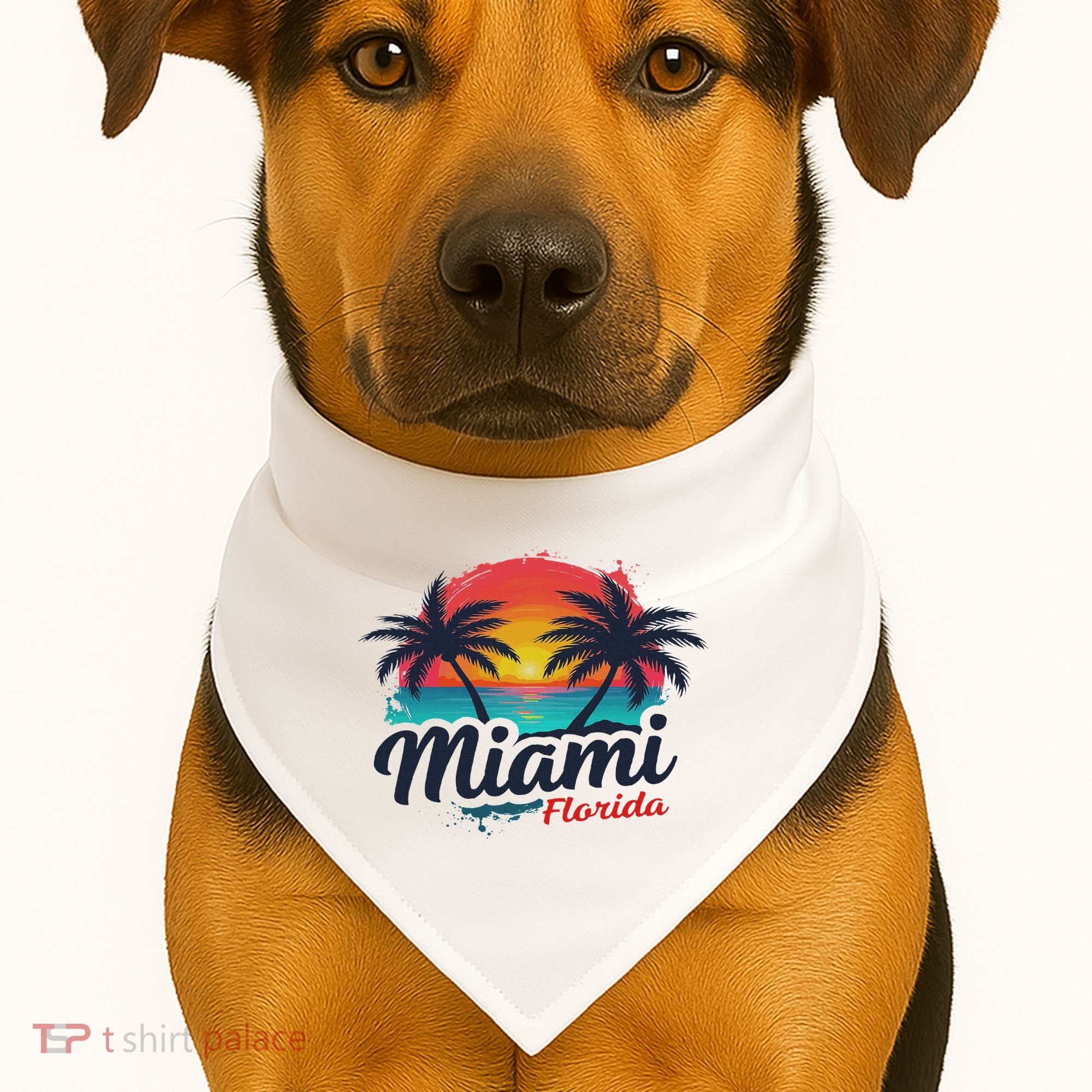 Miami Florida Sunset – Palm Tree Beach Coastal Vibes USA-Made Doggie Bandana