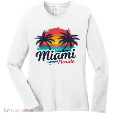 Miami Florida Sunset – Palm Tree Beach Coastal Vibes Women's Long Sleeve Shirt