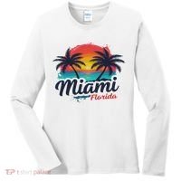 Miami Florida Sunset – Palm Tree Beach Coastal Vibes Women's Long Sleeve Shirt thumb 0
