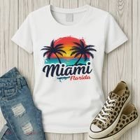 Miami Florida Sunset – Palm Tree Beach Coastal Vibes Women's T-Shirt thumb 3