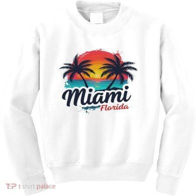 Miami Florida Sunset – Palm Tree Beach Coastal Vibes Kids Sweatshirt
