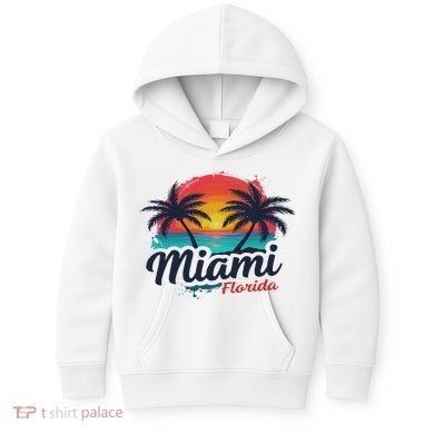 Miami Florida Sunset – Palm Tree Beach Coastal Vibes Kids Hoodie