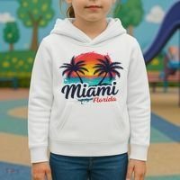 Miami Florida Sunset – Palm Tree Beach Coastal Vibes Kids Hoodie thumb 3
