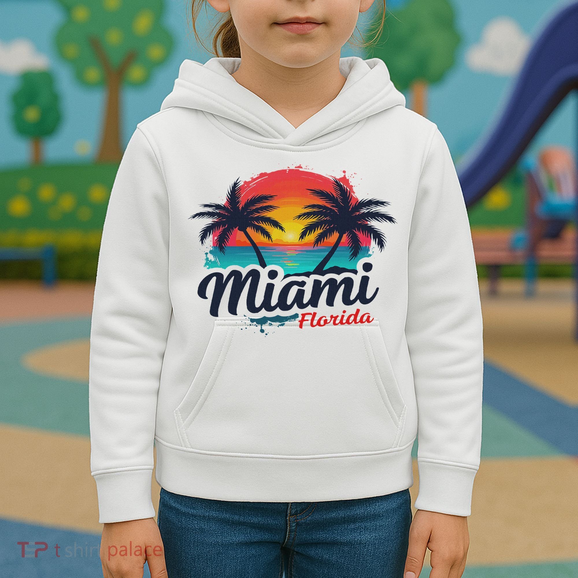 Miami Florida Sunset – Palm Tree Beach Coastal Vibes Kids Hoodie