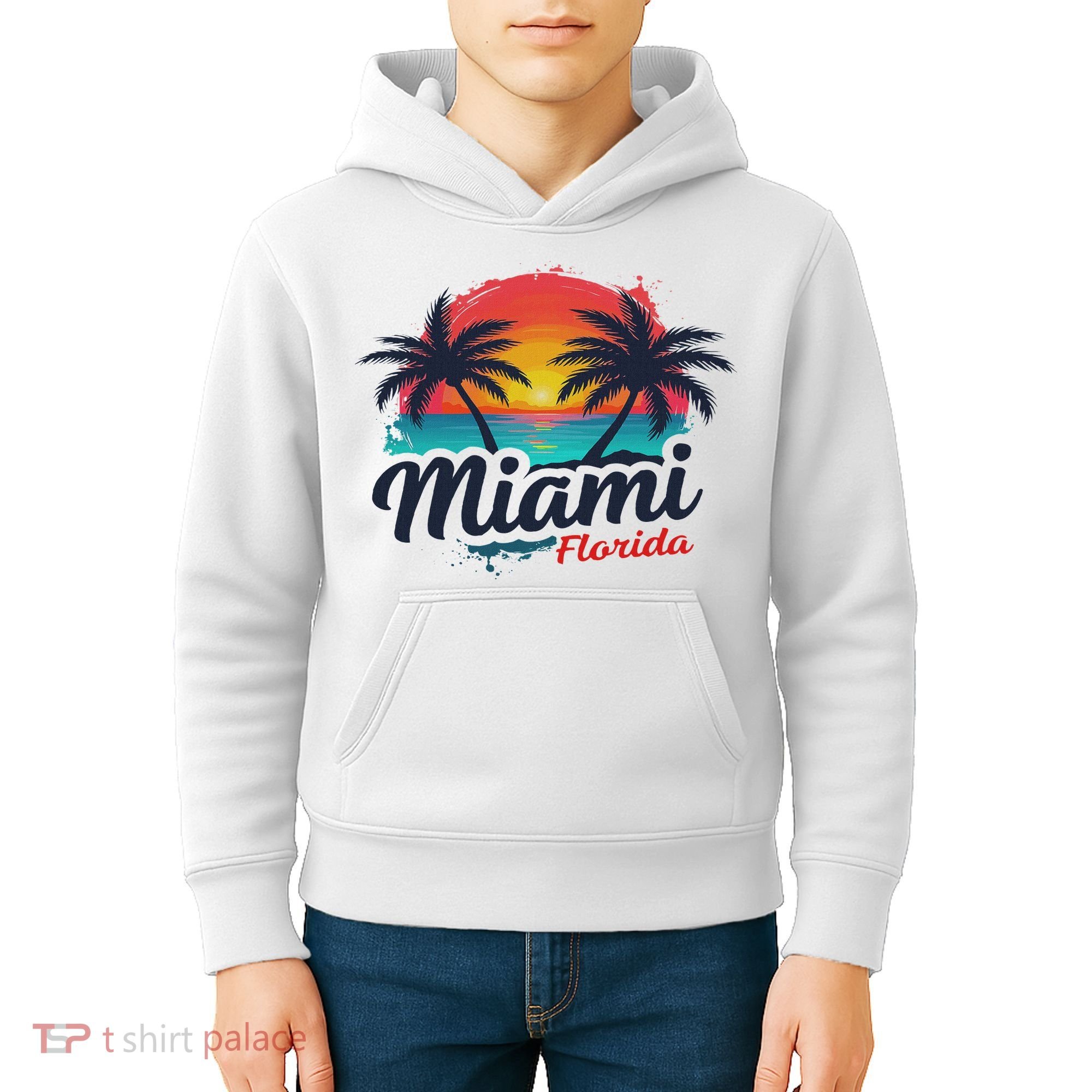 Miami Florida Sunset – Palm Tree Beach Coastal Vibes Kids Hoodie