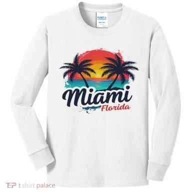Miami Florida Sunset – Palm Tree Beach Coastal Vibes Kids Long Sleeve Shirt