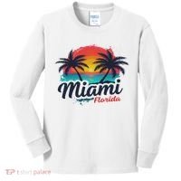 Miami Florida Sunset – Palm Tree Beach Coastal Vibes Kids Long Sleeve Shirt thumb 0