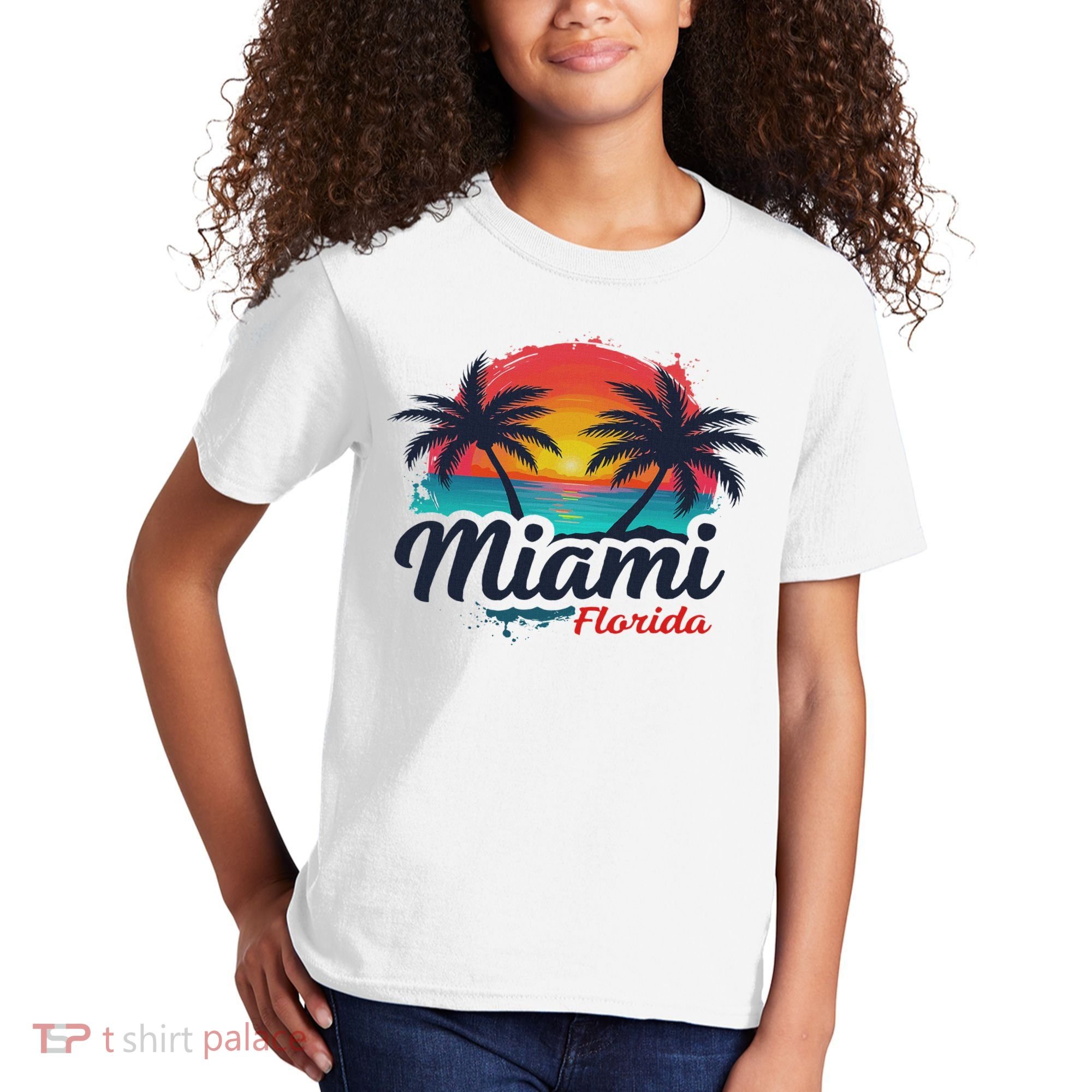 Miami Florida Sunset – Palm Tree Beach Coastal Vibes Kids T-Shirt