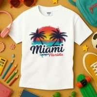 Miami Florida Sunset – Palm Tree Beach Coastal Vibes Kids T-Shirt thumb 3