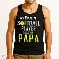 My Favorite Softball Player Calls Me Papa Father's Day Gift Tank Top thumb 3