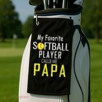 My Favorite Softball Player Calls Me Papa Father's Day Gift Golf Towel thumb 2