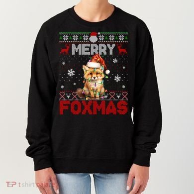 Merry Foxmas Santa Fox Lights Fox Lovers Ugly Xmas Gift Women's Sweatshirt