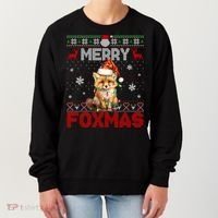 Merry Foxmas Santa Fox Lights Fox Lovers Ugly Xmas Gift Women's Sweatshirt thumb 0
