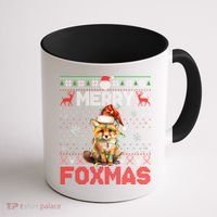 Merry Foxmas Santa Fox Lights Fox Lovers Ugly Xmas Gift Coffee Mug thumb 1