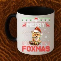 Merry Foxmas Santa Fox Lights Fox Lovers Ugly Xmas Gift Coffee Mug thumb 2