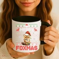 Merry Foxmas Santa Fox Lights Fox Lovers Ugly Xmas Gift Coffee Mug thumb 3