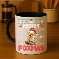 Merry Foxmas Santa Fox Lights Fox Lovers Ugly Xmas Gift Coffee Mug thumb 4