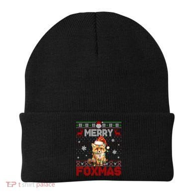 Merry Foxmas Santa Fox Lights Fox Lovers Ugly Xmas Gift Beanie