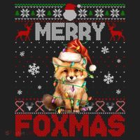 Merry Foxmas Santa Fox Lights Fox Lovers Ugly Xmas Gift Beanie thumb 2