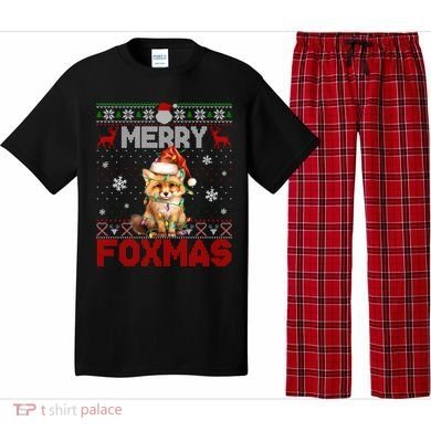Merry Foxmas Santa Fox Lights Fox Lovers Ugly Xmas Gift Pajama Set