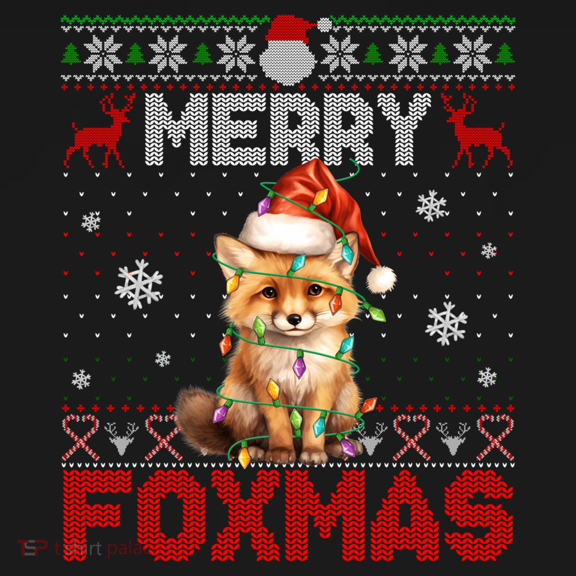 Merry Foxmas Santa Fox Lights Fox Lovers Ugly Xmas Gift Pajama Set