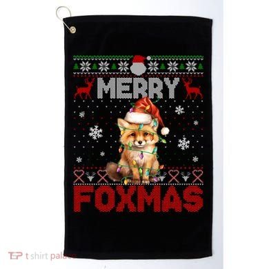 Merry Foxmas Santa Fox Lights Fox Lovers Ugly Xmas Gift Golf Towel