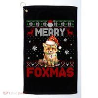 Merry Foxmas Santa Fox Lights Fox Lovers Ugly Xmas Gift Golf Towel thumb 0