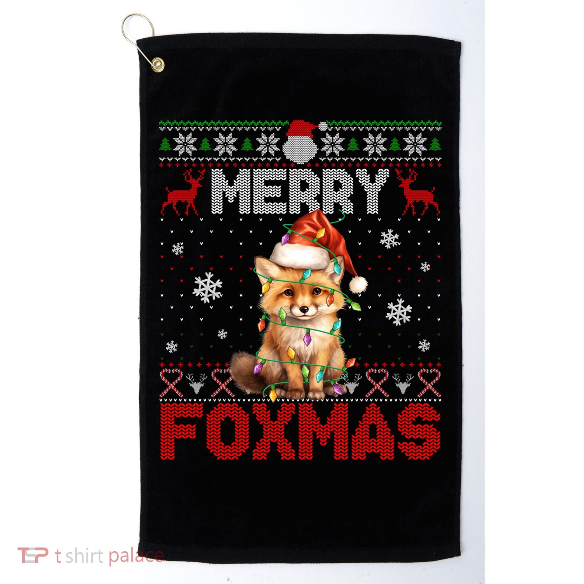 Merry Foxmas Santa Fox Lights Fox Lovers Ugly Xmas Gift Golf Towel