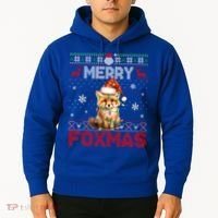 Merry Foxmas Santa Fox Lights Fox Lovers Ugly Xmas Gift Hoodie thumb 2