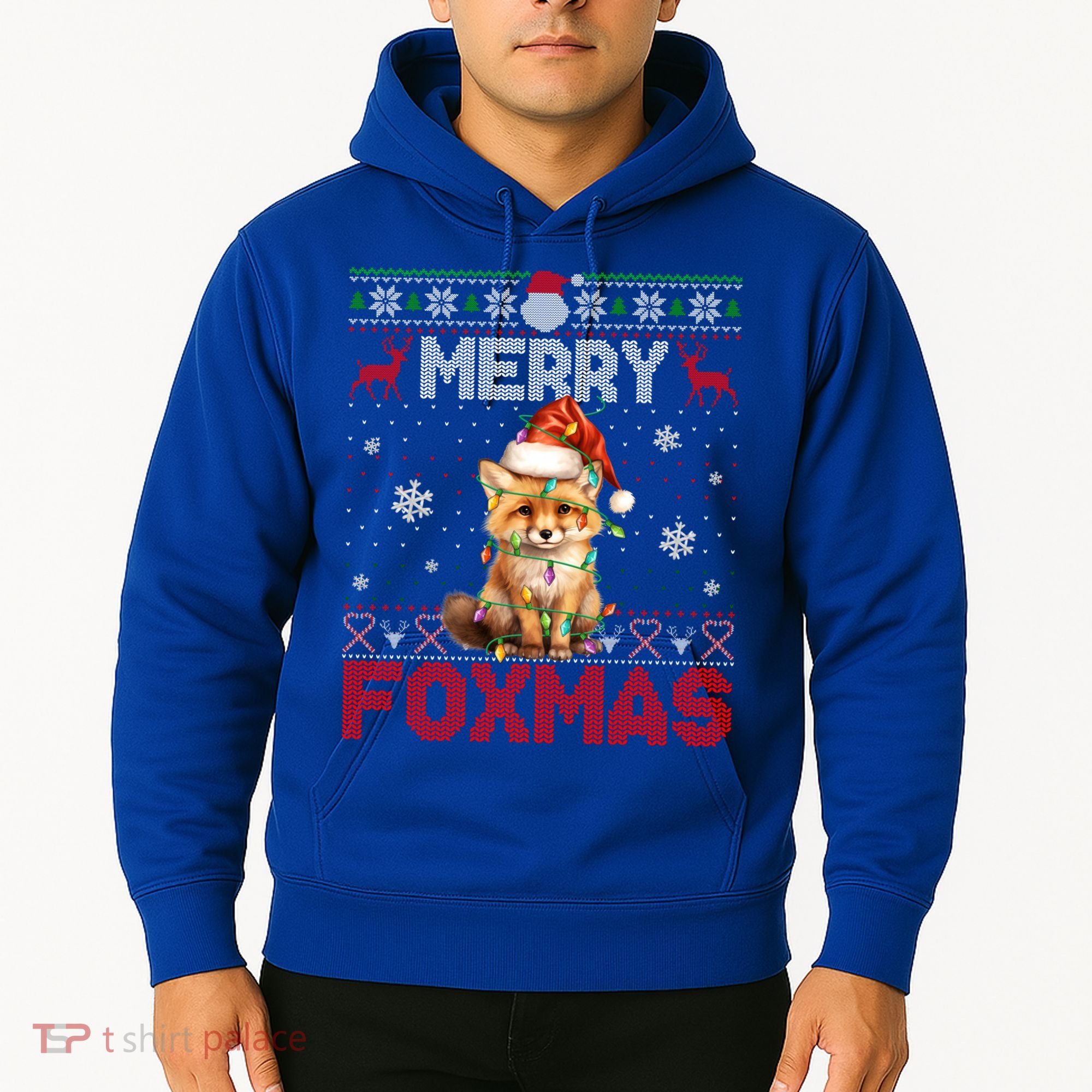Merry Foxmas Santa Fox Lights Fox Lovers Ugly Xmas Gift Hoodie