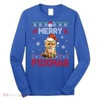 Merry Foxmas Santa Fox Lights Fox Lovers Ugly Xmas Gift Long Sleeve Shirt thumb 0