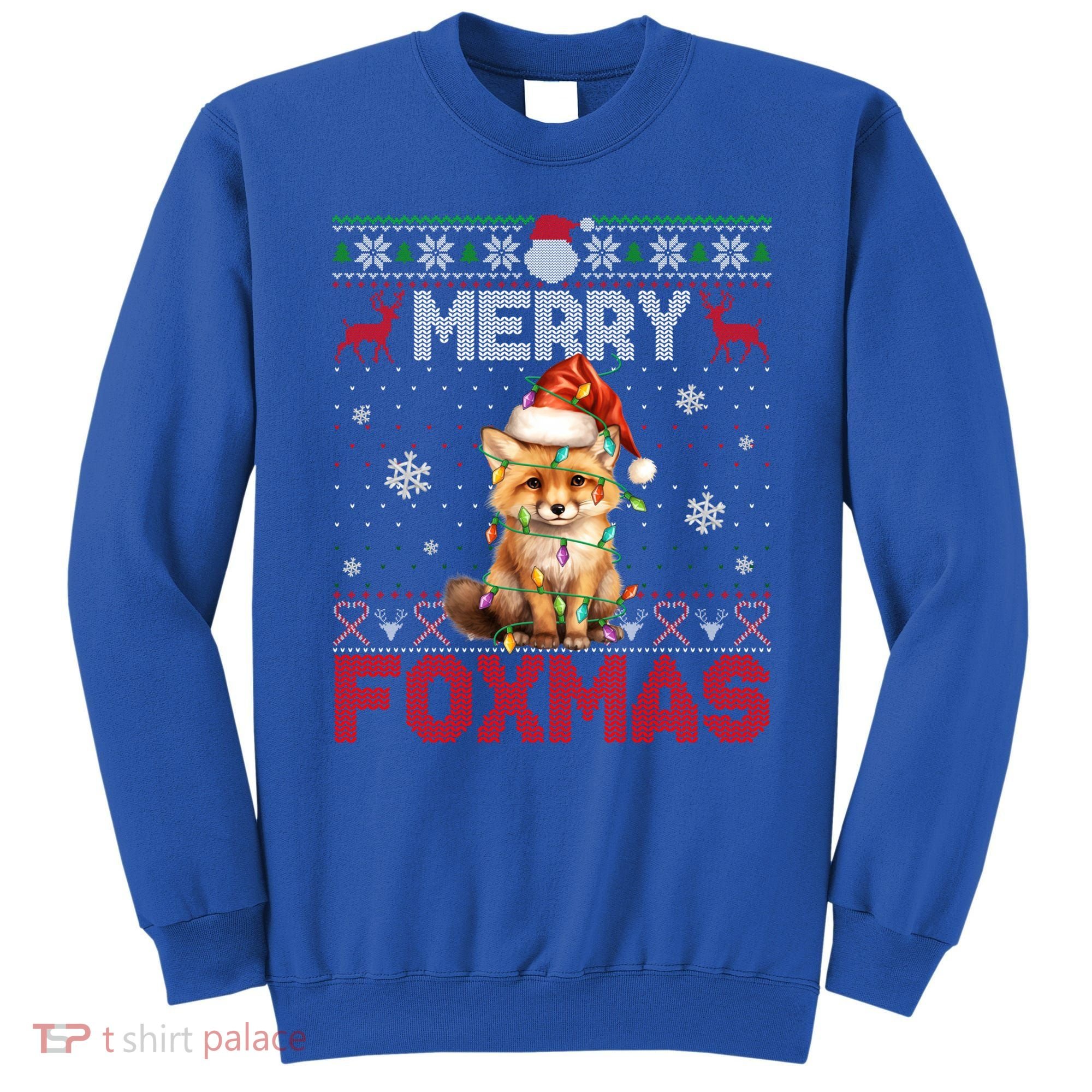 Merry Foxmas Santa Fox Lights Fox Lovers Ugly Xmas Gift Sweatshirt