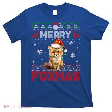Merry Foxmas Santa Fox Lights Fox Lovers Ugly Xmas Gift T-Shirt