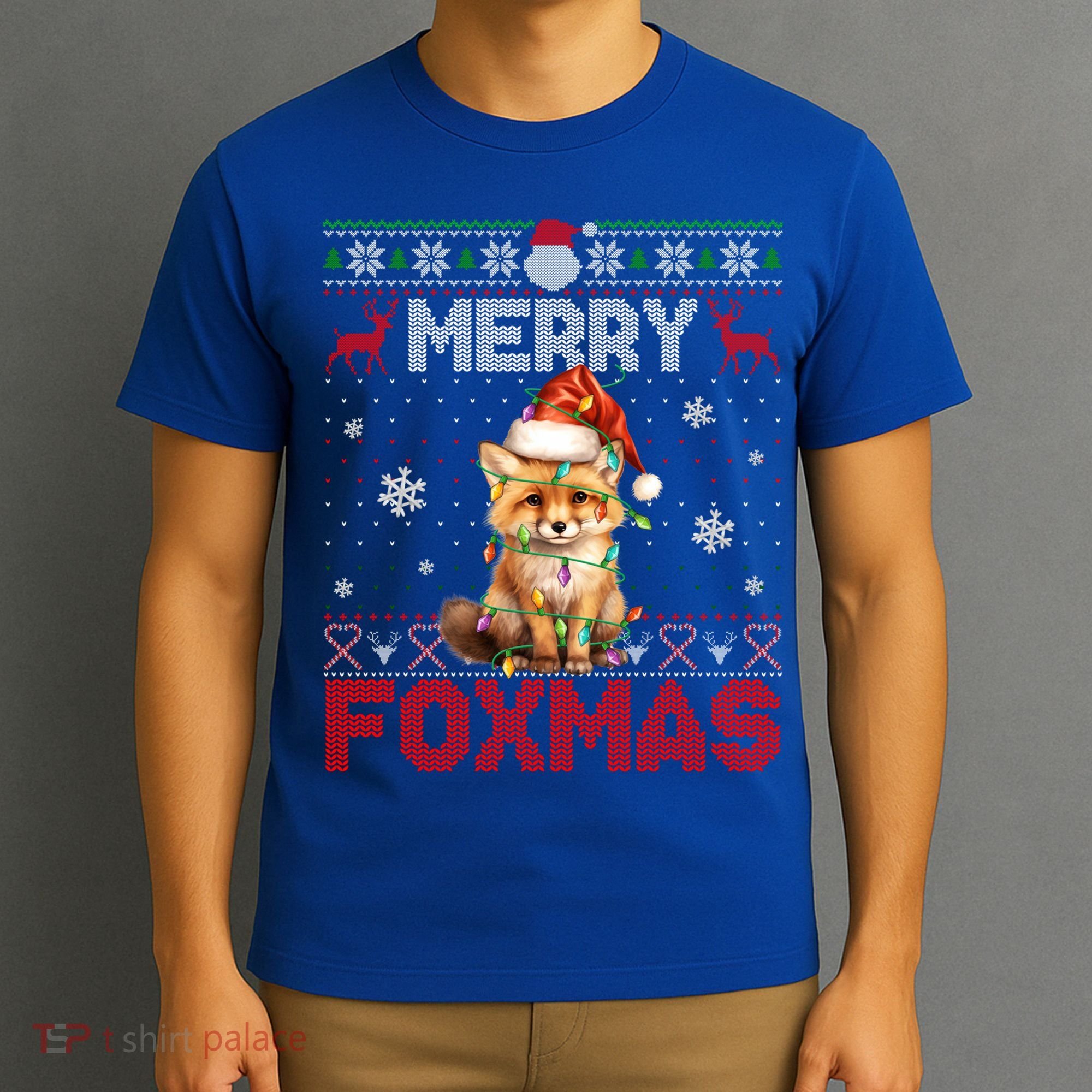 Merry Foxmas Santa Fox Lights Fox Lovers Ugly Xmas Gift T-Shirt
