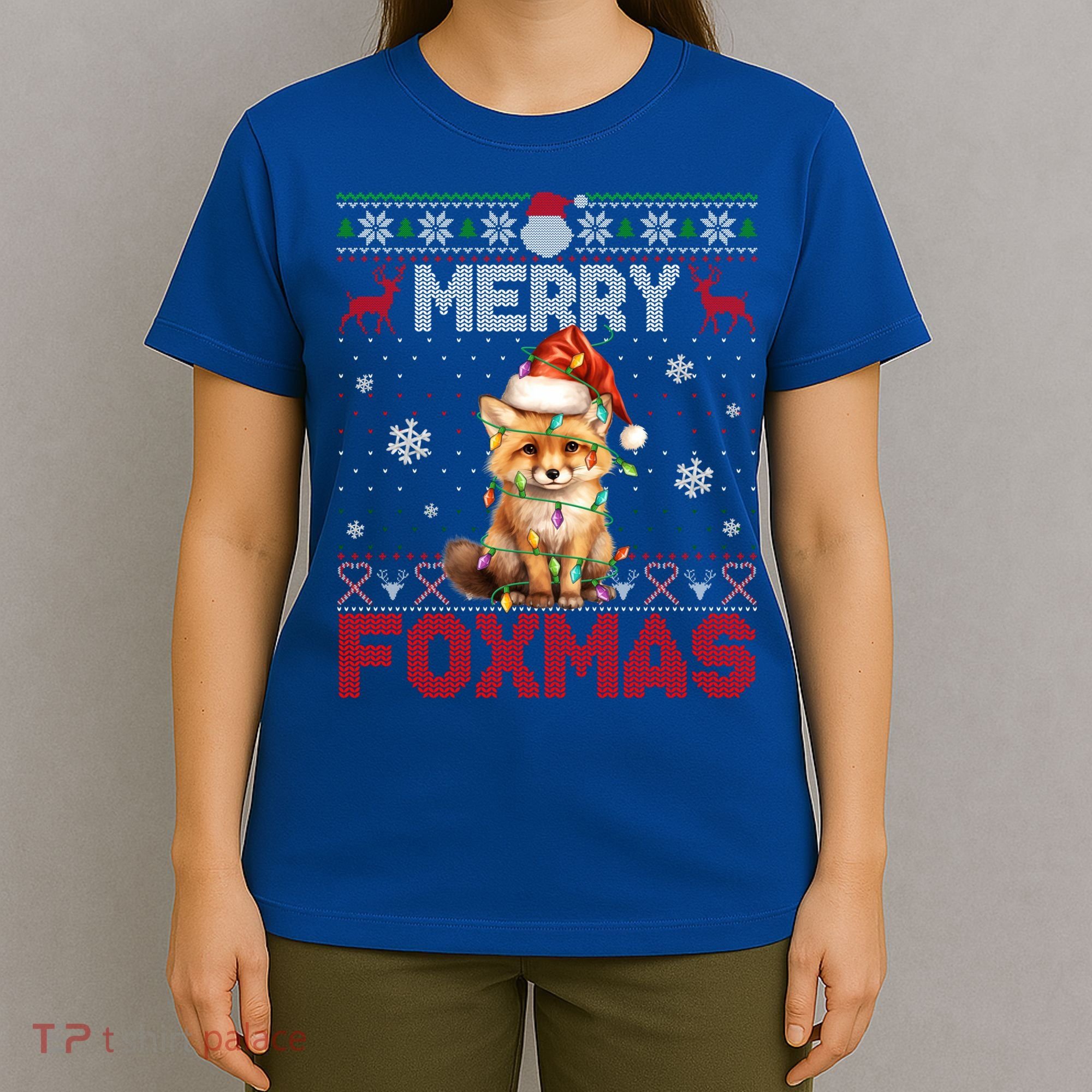Merry Foxmas Santa Fox Lights Fox Lovers Ugly Xmas Gift T-Shirt