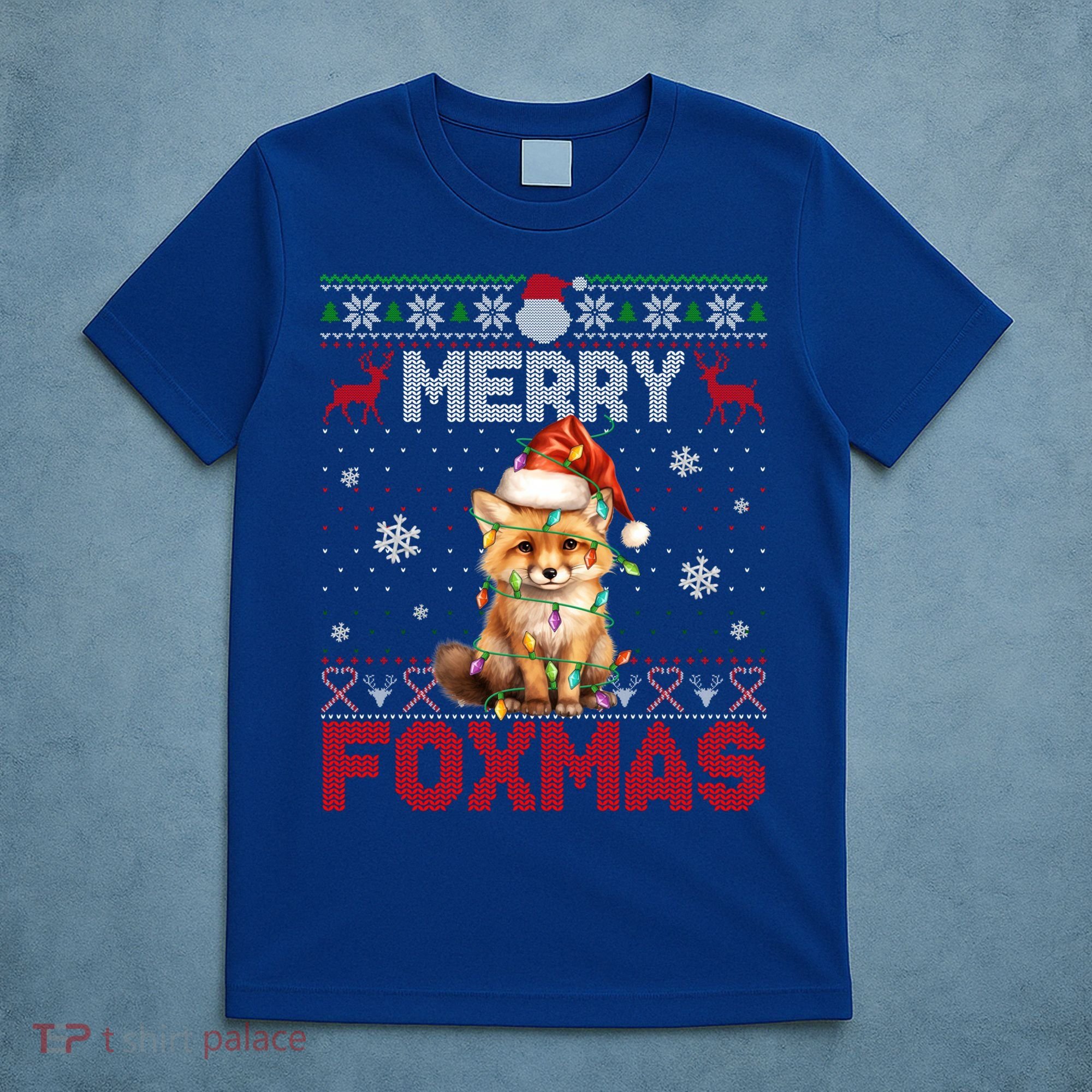 Merry Foxmas Santa Fox Lights Fox Lovers Ugly Xmas Gift T-Shirt