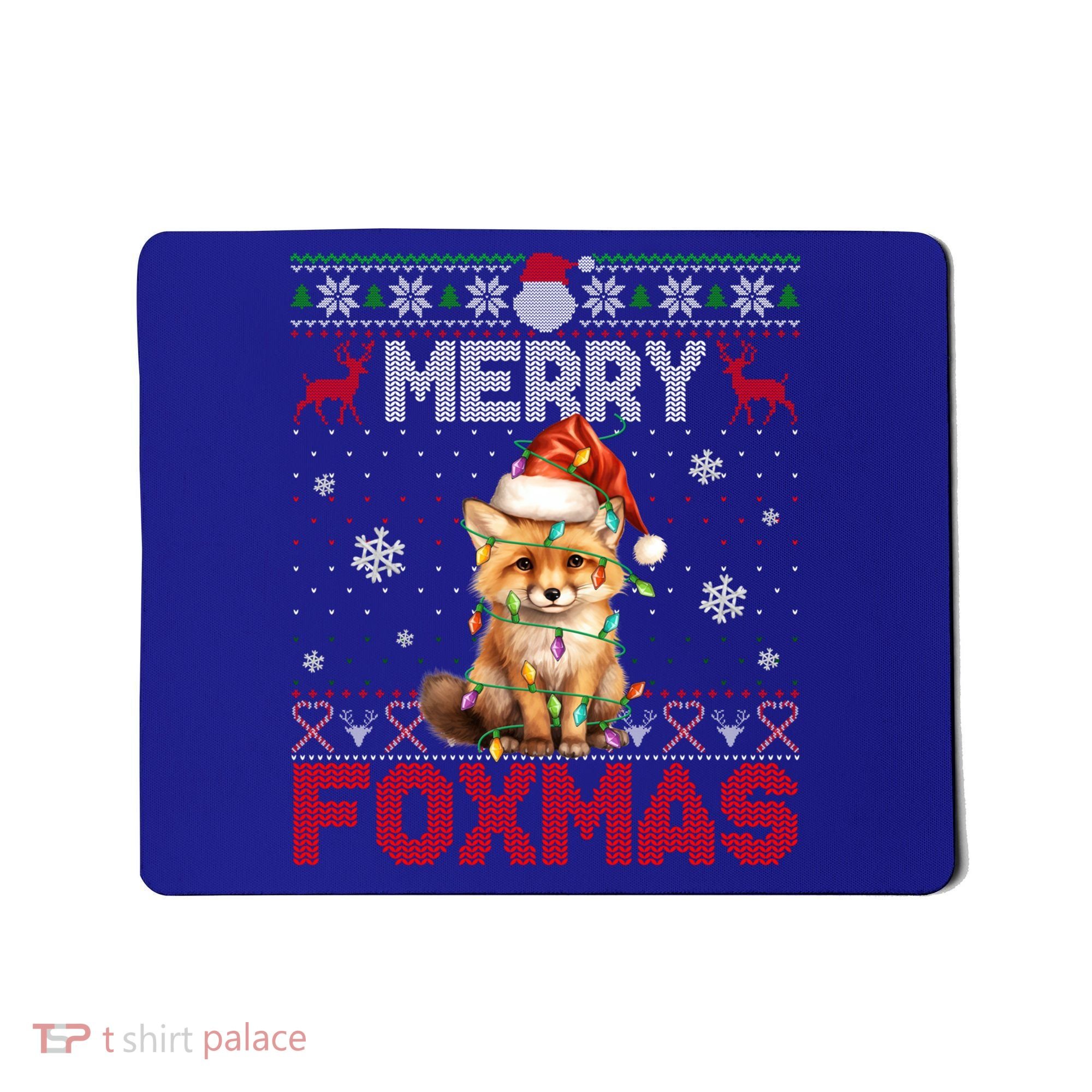 Merry Foxmas Santa Fox Lights Fox Lovers Ugly Xmas Gift Mousepad