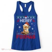 Merry Foxmas Santa Fox Lights Fox Lovers Ugly Xmas Gift Women's Tank Top thumb 0